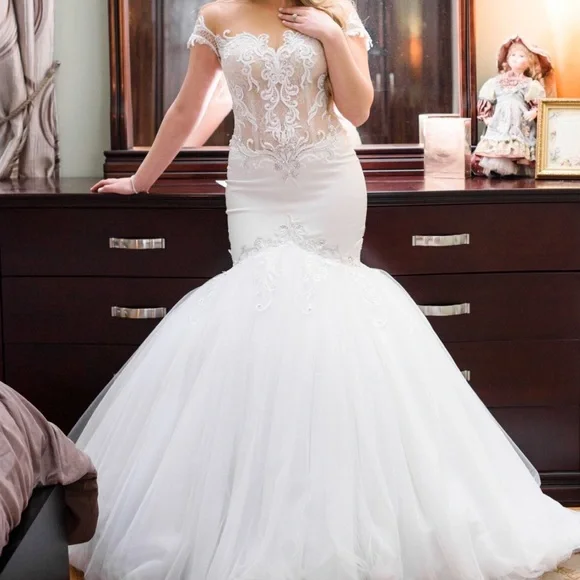 chinese dress ladies Custom Lace Champagne Two-Piece Mermaid Wedding Dress with Overskirt